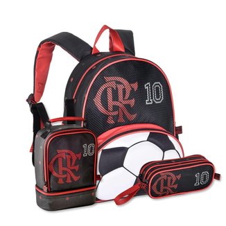 Mochila Flamengo com Lancheira Térmica Estojo Duplo Futebol