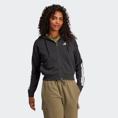 Moletinho Adidas Capuz Zíper Essentials Três Listras Feminino