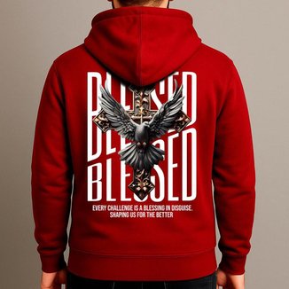 Moletom Canguru Blusa De Frio Algodão Estampado Masculino Confortável Inverno Blessed