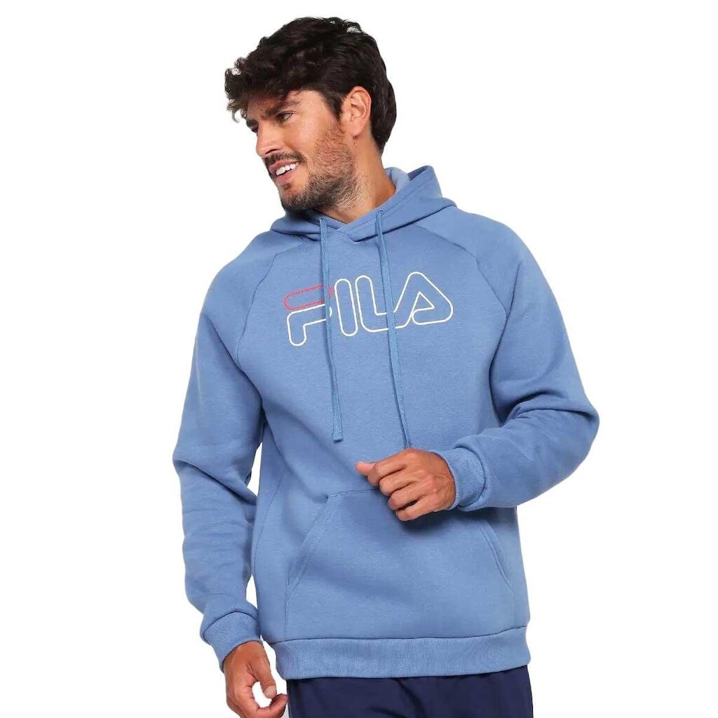 Moletom Fila Canguru Letter Outline Winter Azul Claro