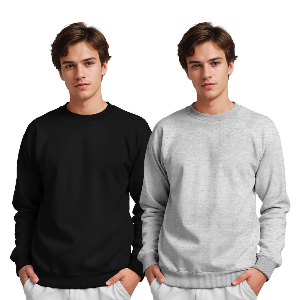 Moletom Gola Careca Masculino Algodão Liso Kit 2 Peças