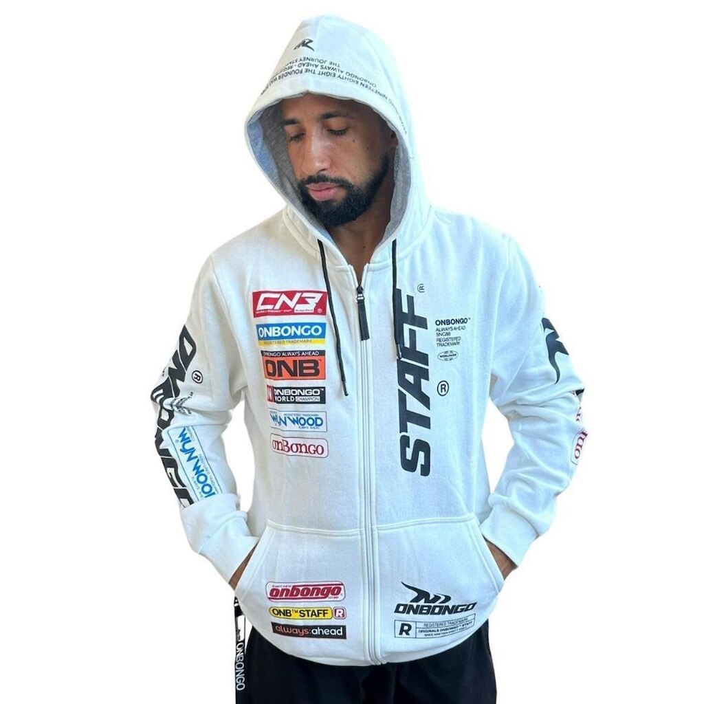 Moletom Masculino Onbongo Staff Aberto Branco ON020