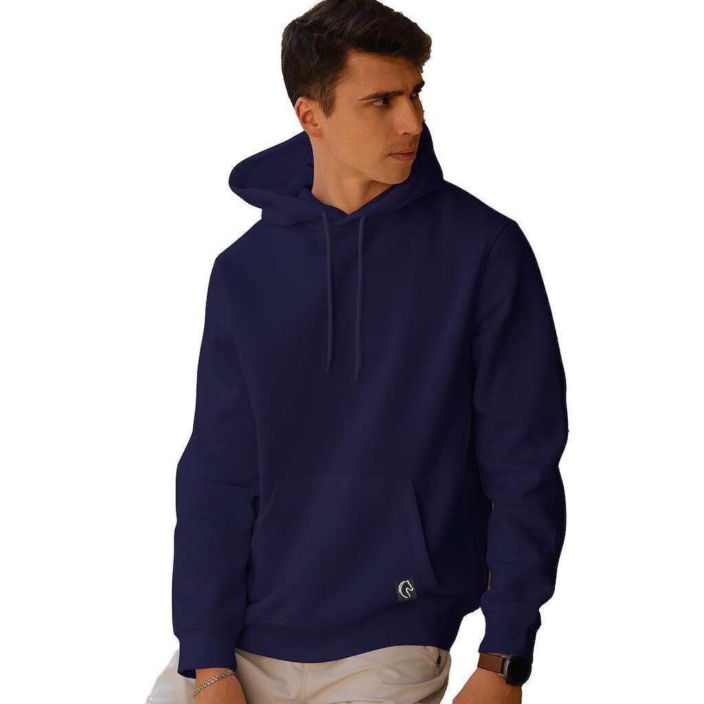 Moletons Masculinos Azul Marinho Básico Canguru Flanelado
