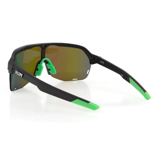 Óculos Esportivo Hupi Huez Preto e Verde Fosco Lente Verde Espelhado