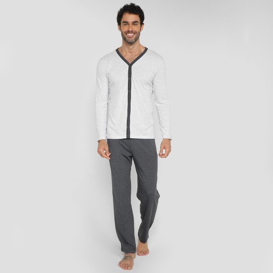Pijama Hering Manga Longa Masculino - Cinza Menor preço em Pijama Hering Manga Longa Masculino - Cinza