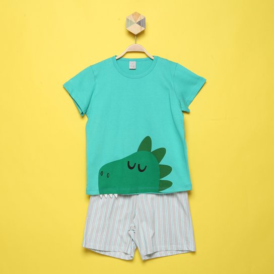 Pijama Infantil Curto Pingo Lelê Kids Dino Masculino - Cinza+Verde Menor preço em Pijama Infantil Curto Pingo Lelê Kids Dino Masculino - Cinza+Verde