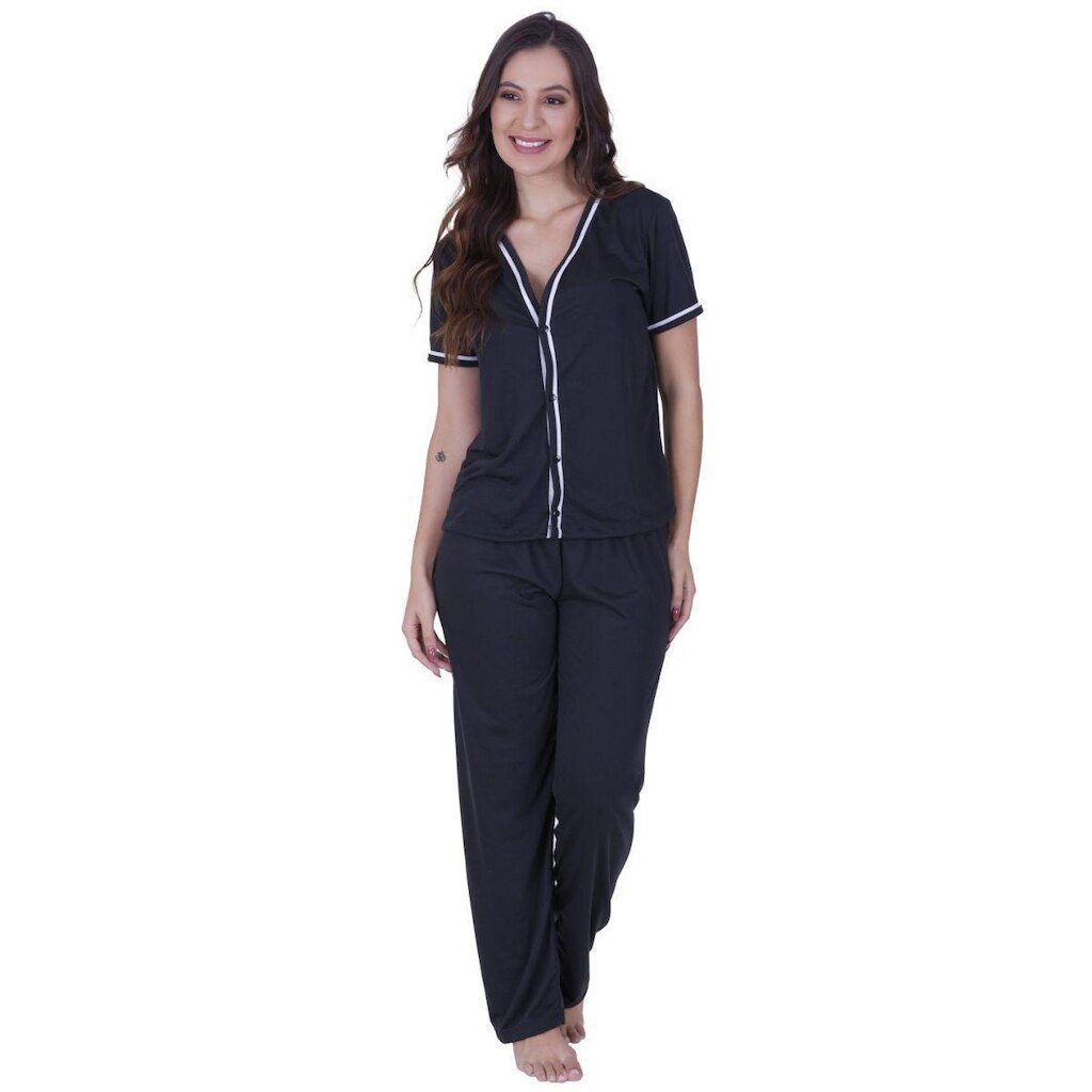 Pijama Longo Amamentação Americano com Botão Inverno Maternidade Feminino Terra e Mar