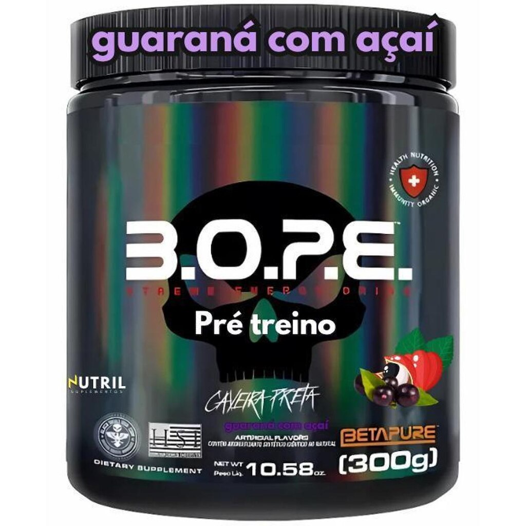 Pré Treino BOPE Black Skull 300g B.O.P.E. Explosão de Energia e Performance Musculação
