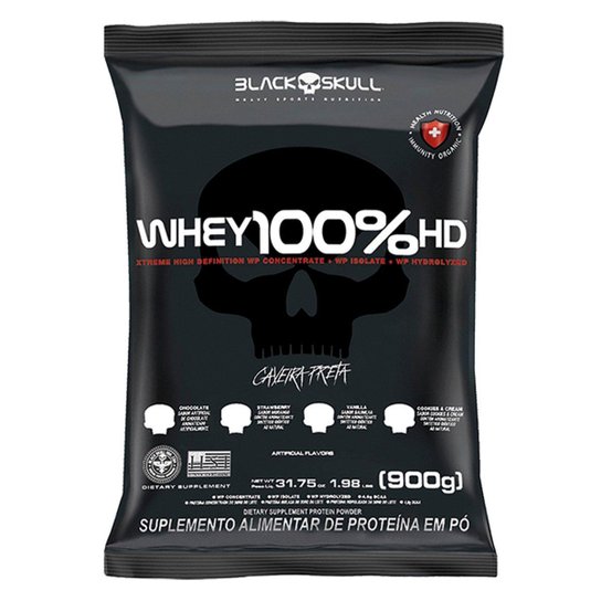 Refil Whey 100% HD Black Skull 900g Menor preço em Refil Whey 100% HD Black Skull 900g