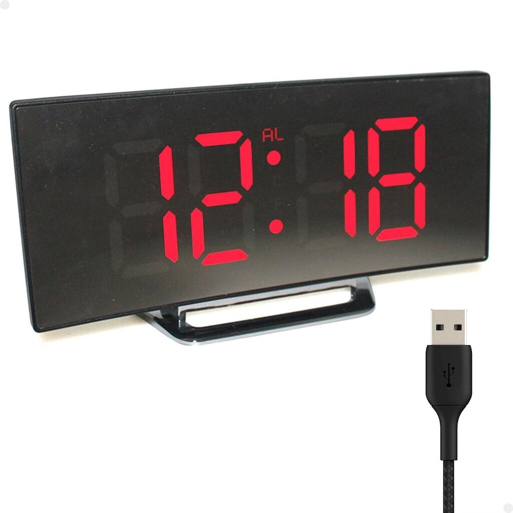 Relógio Digital Led Lorben Alarme Curvado Espelhado GT6329