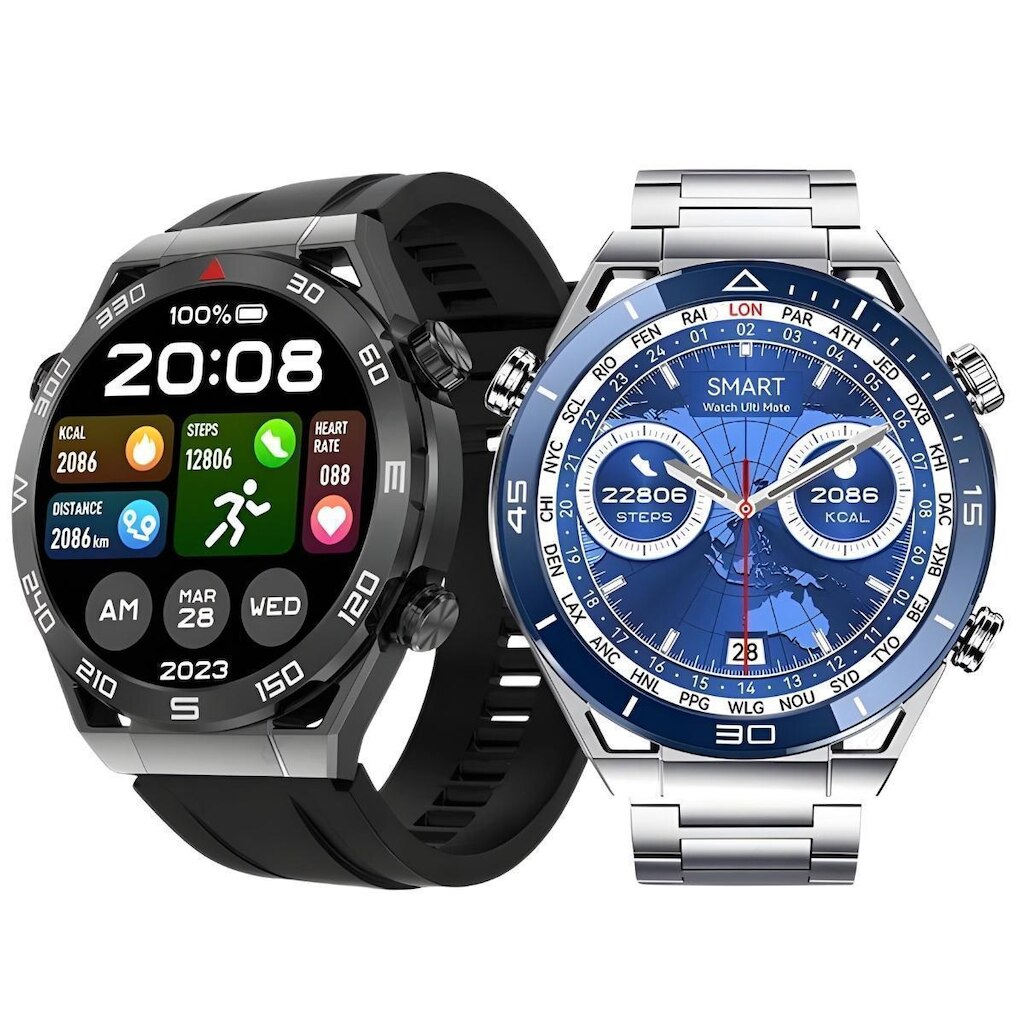 Relogio Inteligente Masculino Smart Watch Redondo C/2 Pulseira Extra Android iOS Tela Amoled