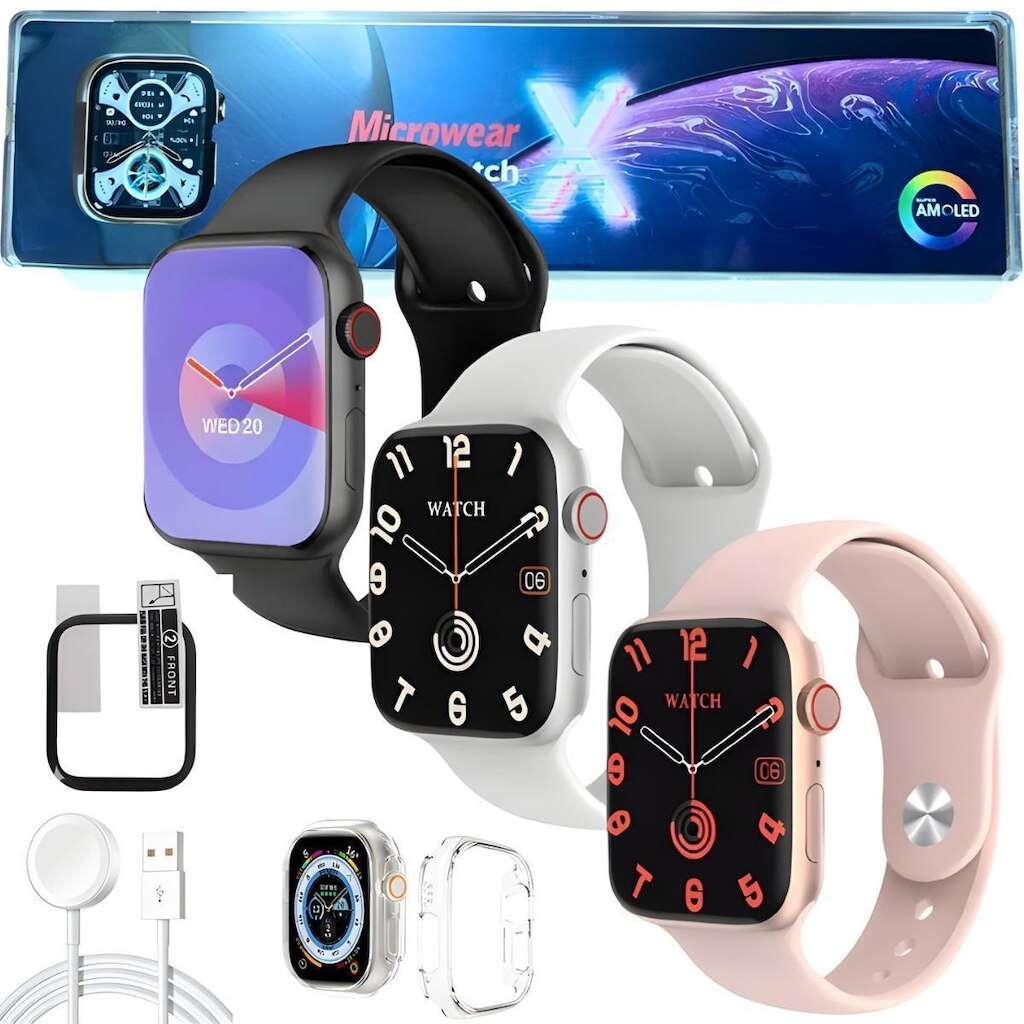 Relógio Smart Watch X Serie 10 Tela 45mm Amoled Nfc Chatgpt Original Microwear C/Case e Pelicula