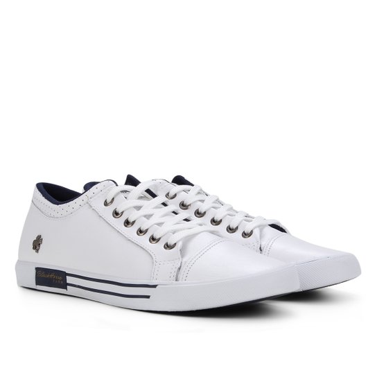 Sapatênis Black Horse Básico Liso Masculino - Branco+Marinho Menor preço em Sapatênis Black Horse Básico Liso Masculino - Branco+Marinho