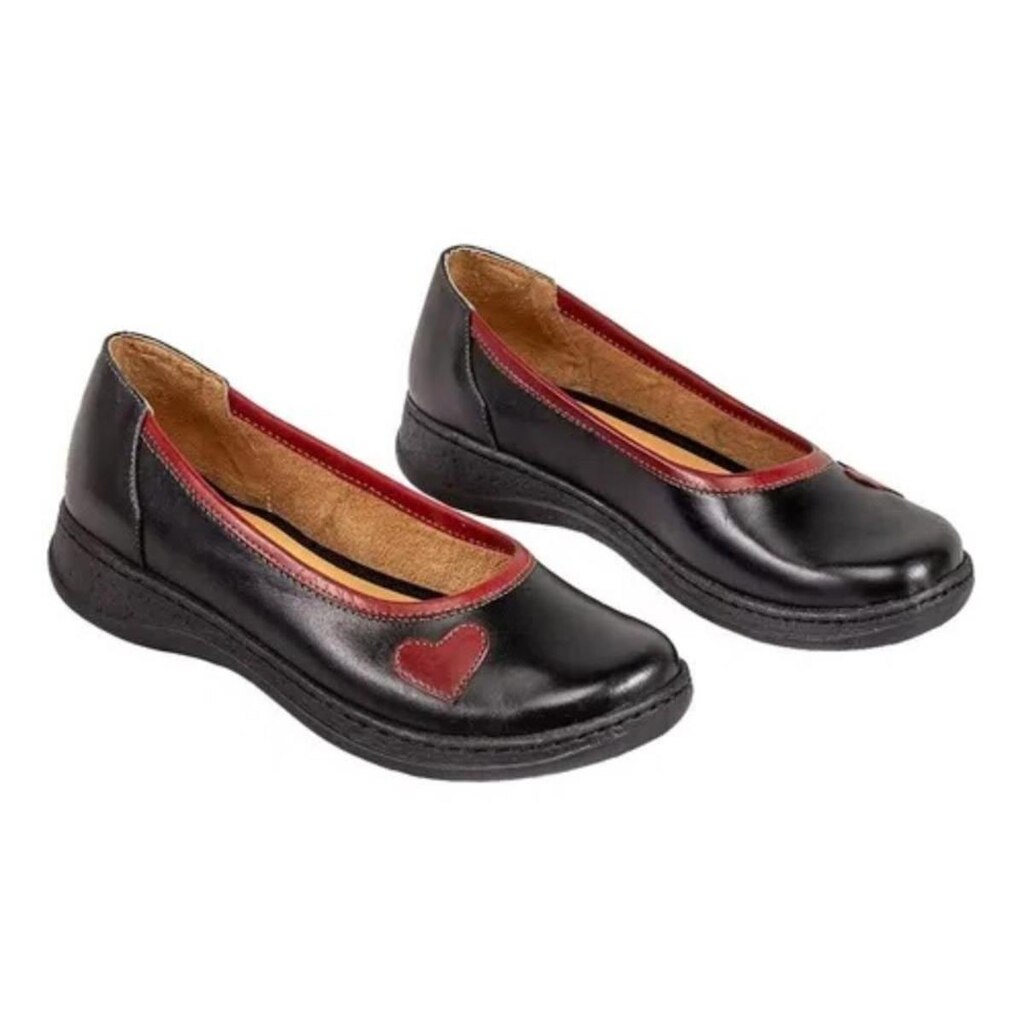 Sapato Boneca Couro Feminino Calce Fácil Moderno Leve Casual