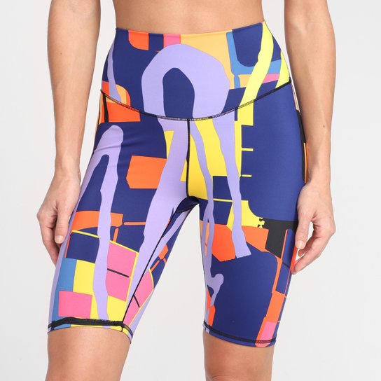 Short Adidas Ciclista Love Unites Feminino - Amarelo+Azul Menor preço em Short Adidas Ciclista Love Unites Feminino - Amarelo+Azul