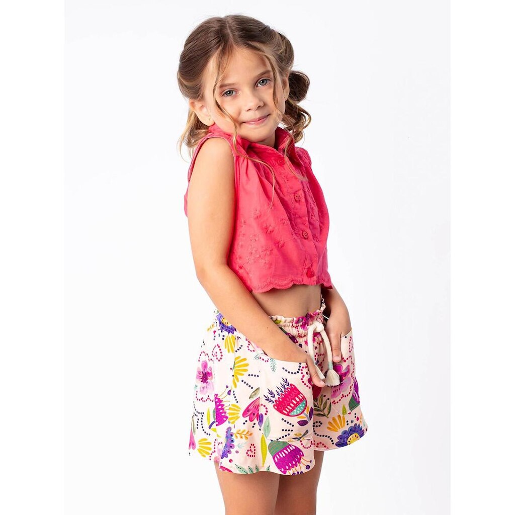 Short Infantil Evasê Pandi Estampa Lila Menina