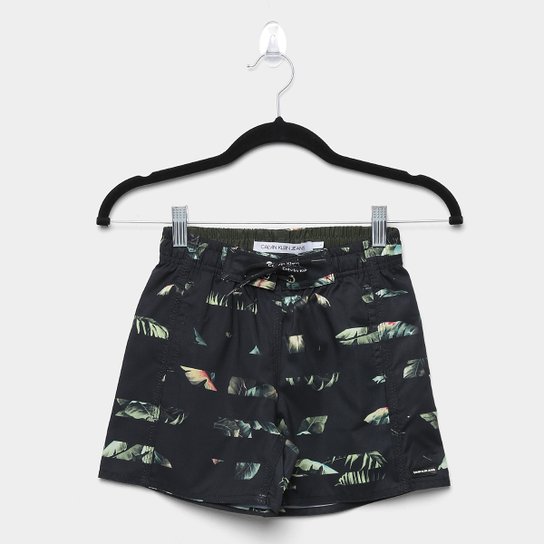 Shorts Infantil Calvin Klein D agua Listrada Floral Masculino - Preto
