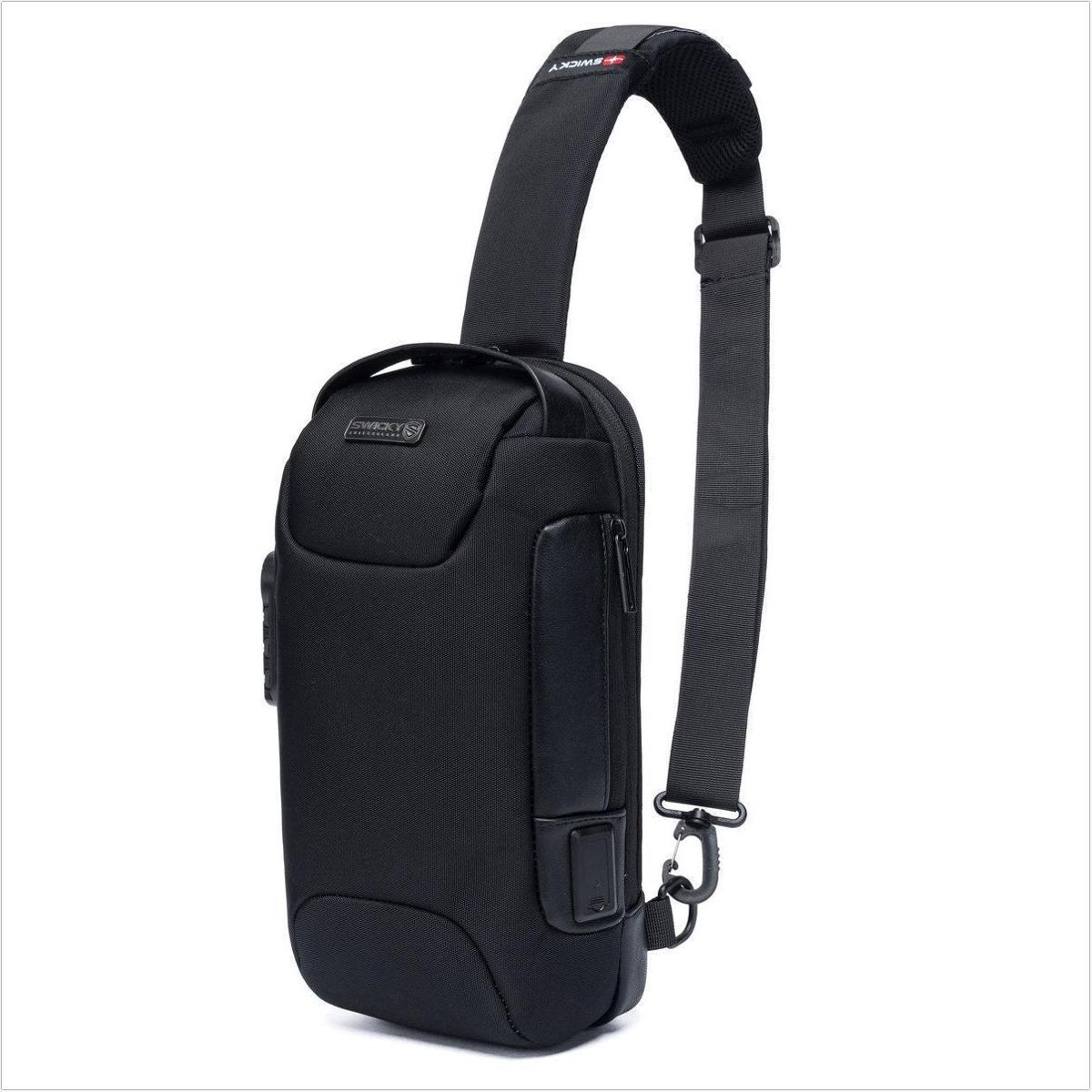 Shoulder Bag Swicky Transversal Antifurto Cadeado USB Preta