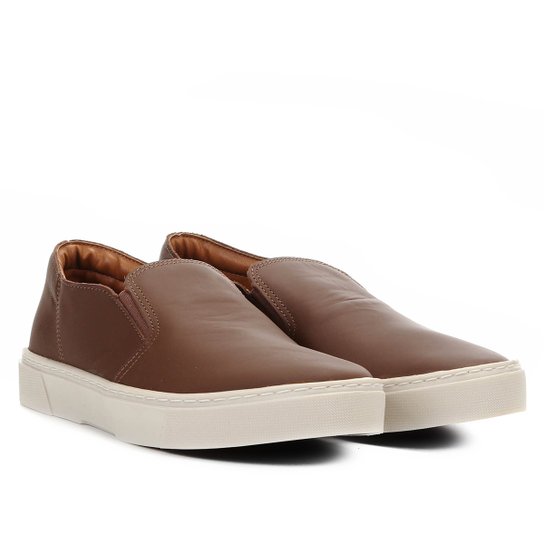 Slip On Couro Reserva Liso Masculino - Marrom