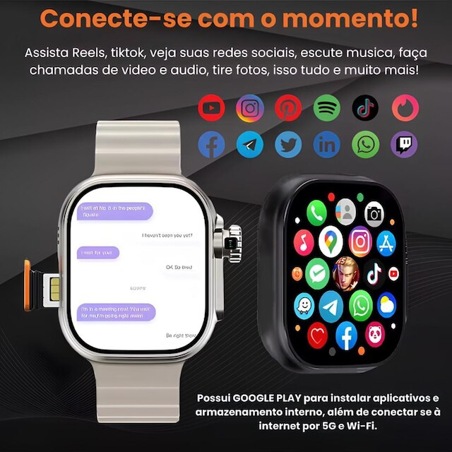 Smart Watch Microwear Ultra 3 AI 5g Chip Camera Android Amoled ChatGpt Baixa Apps + Acessorios