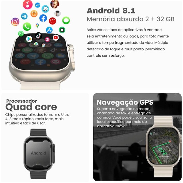 Smart Watch Microwear Ultra 3 AI 5g Chip Camera Android Amoled ChatGpt Baixa Apps + Acessorios
