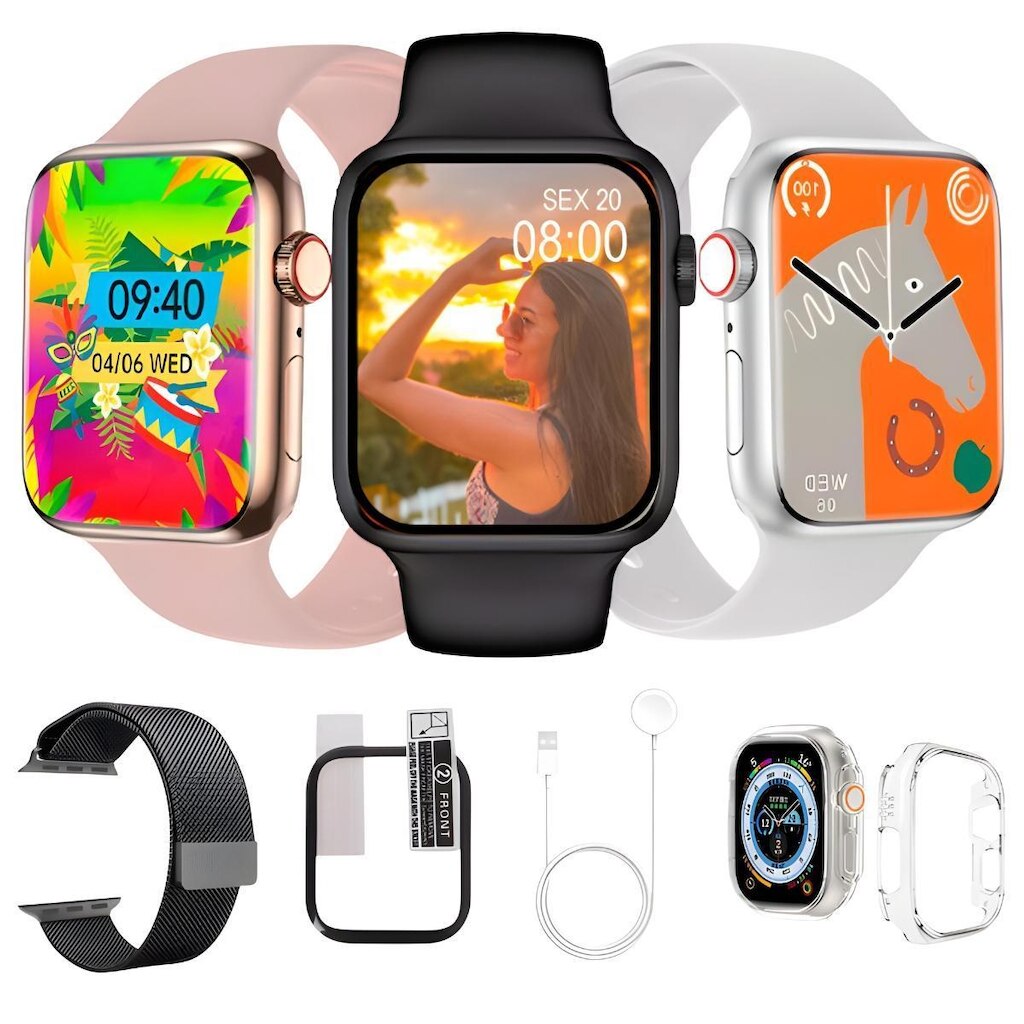 Smartwatch W59 Mini Relogio P/Pulso Fino Original C/2 Pulseira Pelicula Case Android iOS Bluetooth