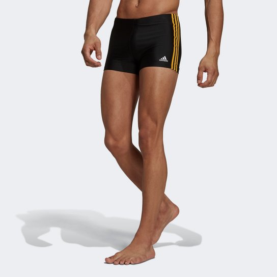 Sunga Boxer Adidas Fit 3 Listras - Preto+Mostarda Menor preço em Sunga Boxer Adidas Fit 3 Listras - Preto+Mostarda