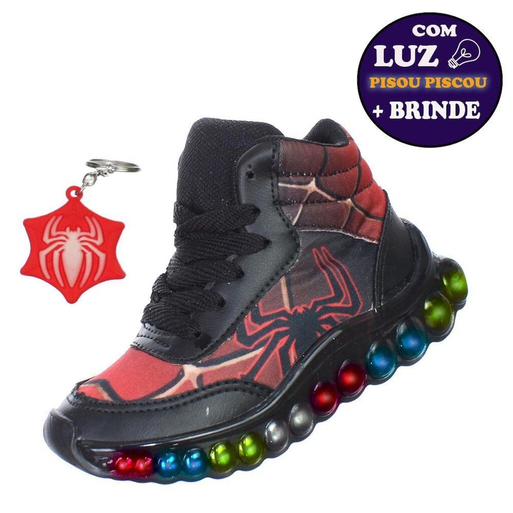 Tênis Botinha Aranha Luzinha Led Com Acessório Chaveiro Brilha no Escuro