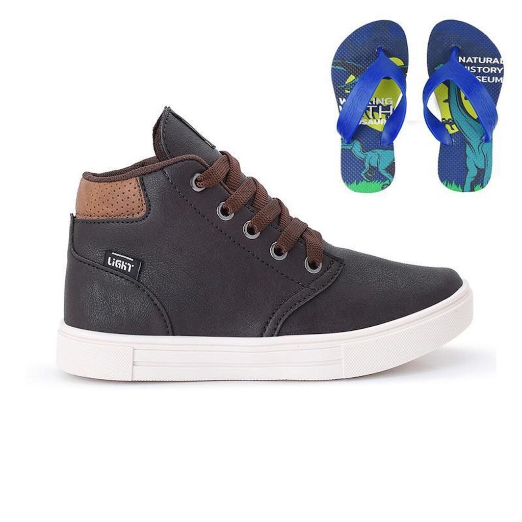 Tênis Botinha Infantil Masculino Casual Cano Alto Confortavel + Chinelo
