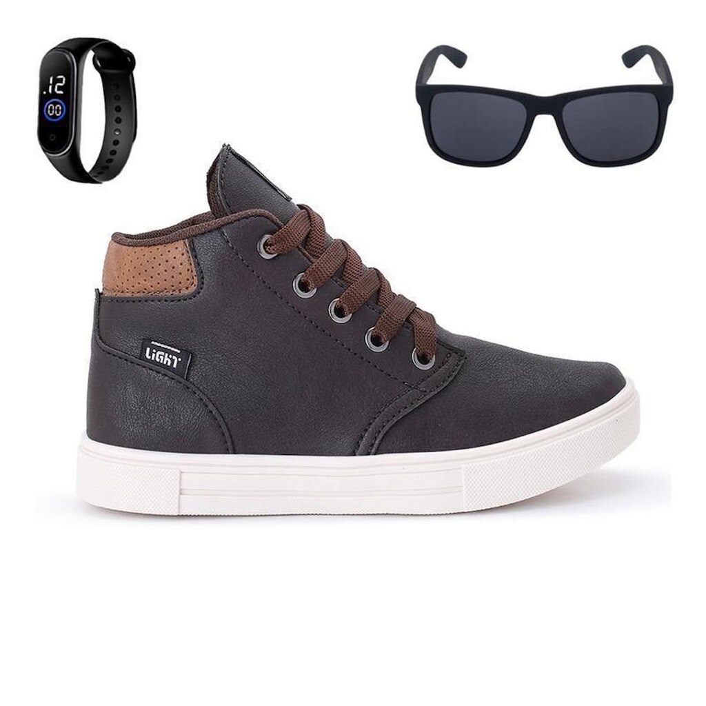 Tênis Botinha Infantil Masculino Casual Cano Alto Confortavel + Oculos + Relogio