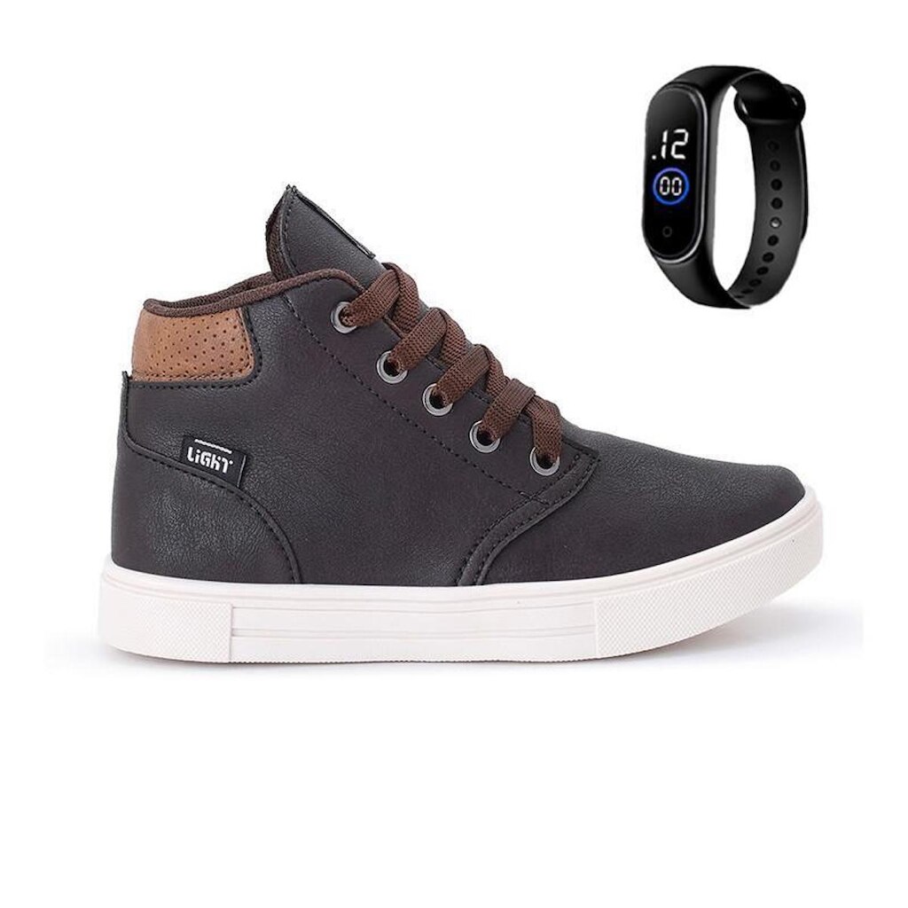 Tênis Botinha Infantil Masculino Casual Cano Alto Confortavel + Relogio