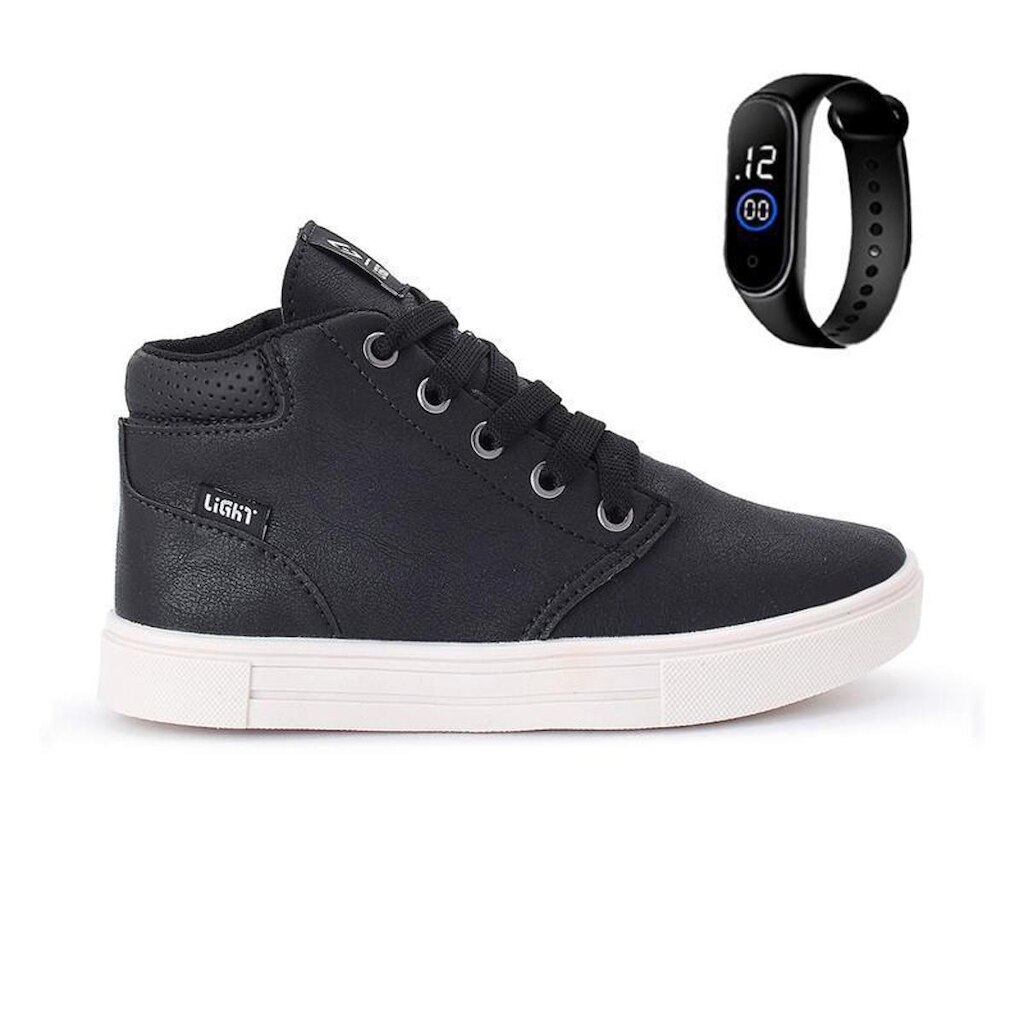 Tênis Botinha Infantil Masculino Casual Cano Alto Confortavel + Relogio