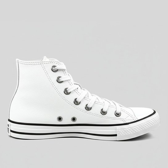Tênis Couro Converse Chuck Taylor All Star HI - Branco+Preto Menor preço em Tênis Couro Converse Chuck Taylor All Star HI - Branco+Preto