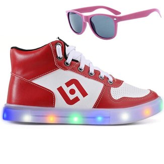 Tenis Infantil De Led Meninas Botinha Cano Alto Escolar Casual Basico + Oculos