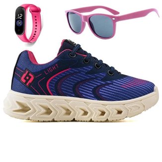 Tenis Infantil Feminino Mulher Escolar Casual Calce Facil Basico + Oculos Relogio