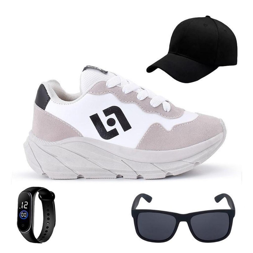 Tênis Infantil Masculino Jogger Casual Camurça + Bone Oculos Relogio