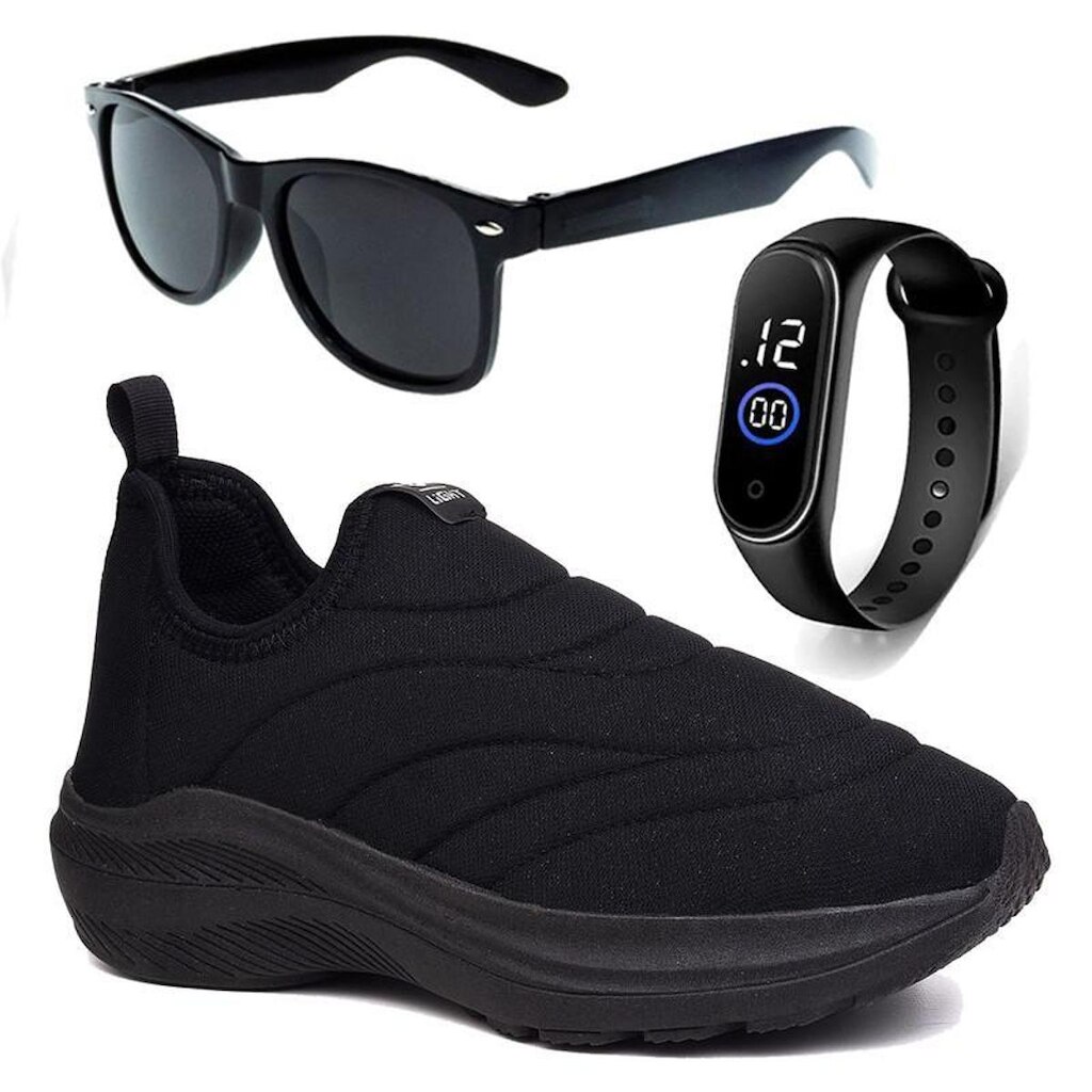 Tenis Infantil Meninos Meninas Calce Facil Leve Tipo Meia + Oculos Relogio