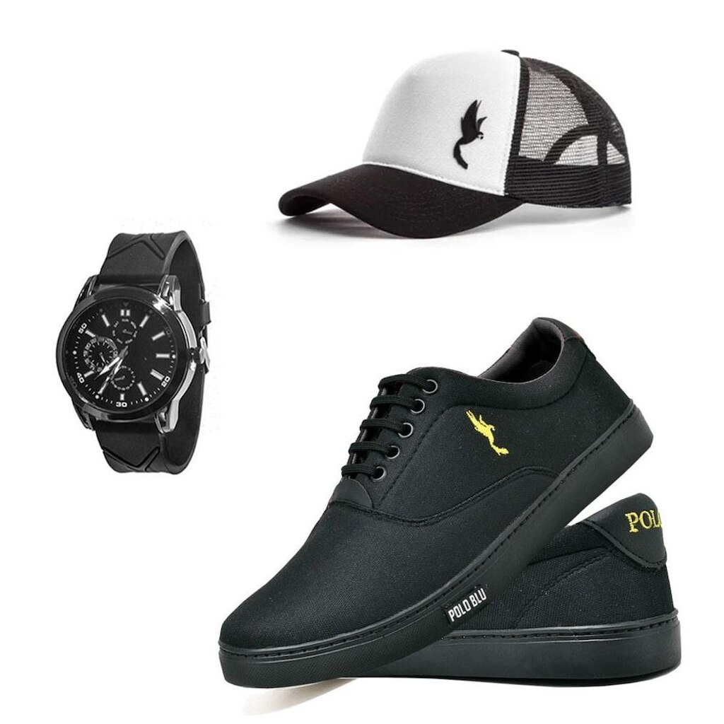 Tenis Sapatenis Calçado Masculino Com Bone e Relogio