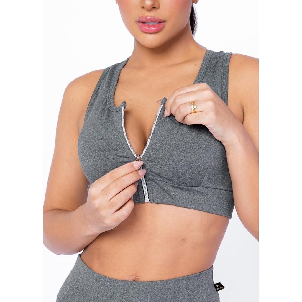 Top Fitness Com Zíper E Bojo Removível Feminino Wolfox