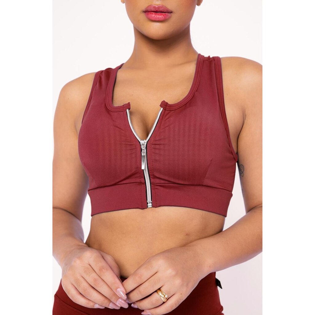 Top Fitness Plus Size Com Ziper E Bojo Removível WOLFOX