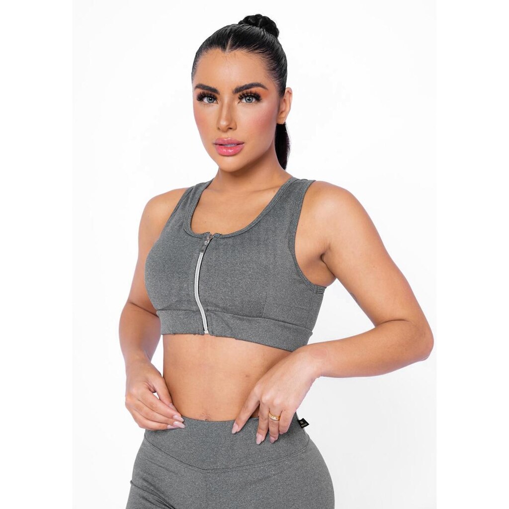 Top Fitness Plus Size Com Ziper E Bojo Removível WOLFOX