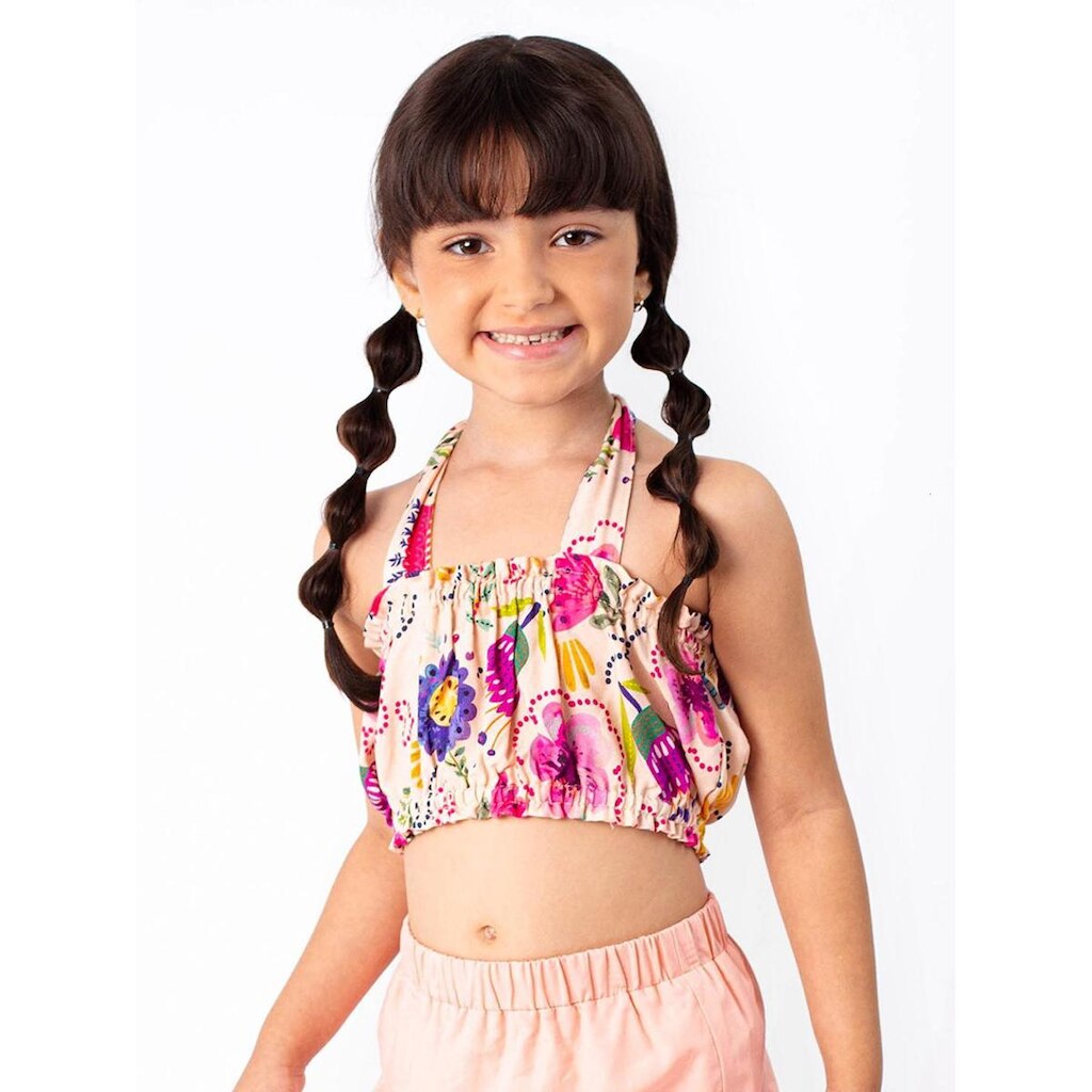 Top Franzido Infantil Pandi Estampa Lila Menina
