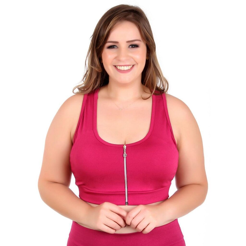 Top Plus Size Wolfox Com Zíper E Bojo Removível Feminino