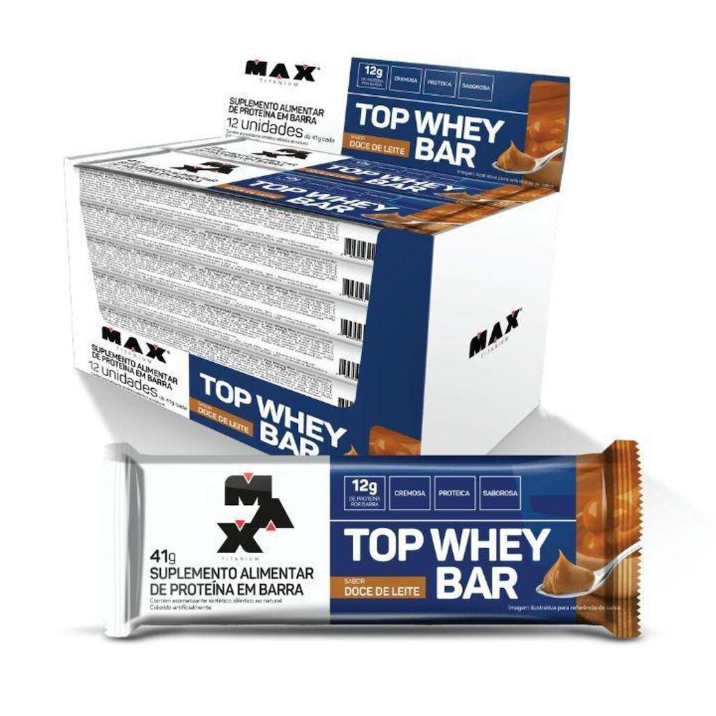 Top Whey Bar Barra Proteína Doce Leite 41g Max Titanium - 12 Unidades