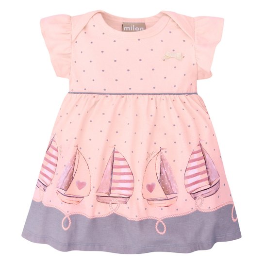 Vestido Bebê Milon Barquinhos + Body Interno - Rosa