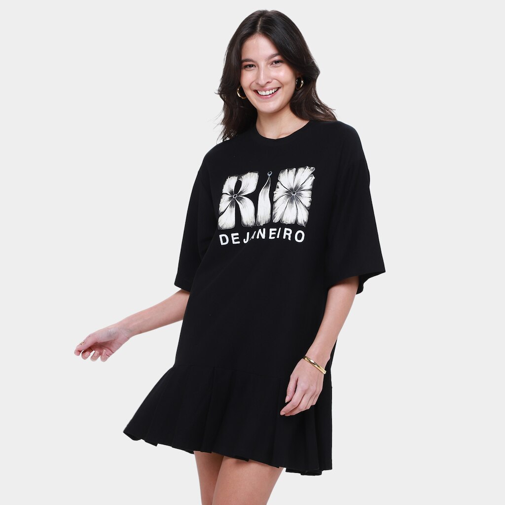 Vestido Curto Farm Pregas do Rio Flor