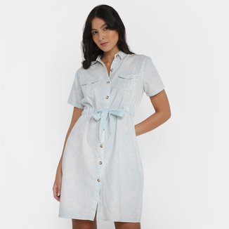 Vestido Curto Malwee Chemise Liocel Botões Amarração Feminino