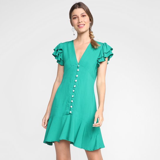 Vestido Curto Road Mel Core Botões Feminino - Verde