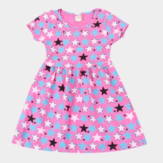 Vestido Infantil Brandili Estrelas Manga Curta Feminino