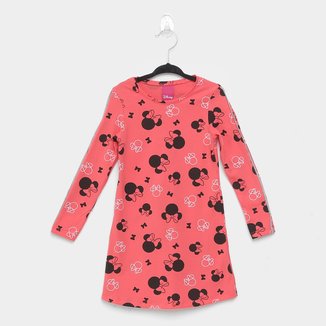 Vestido Infantil Cativa Disney Minnie Manga Longa